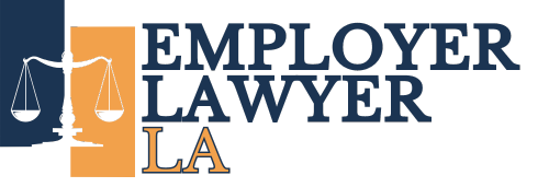 Logo for Employer Lawyer LA featuring a balanced scale on the left and the text "Employer Lawyer LA" in blue and orange.